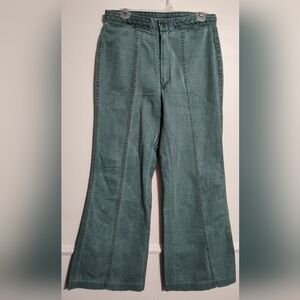 Vintage 70s Flare Bell Bottom Jeans Seam Detail Braided Waist Talon Zip Hippie